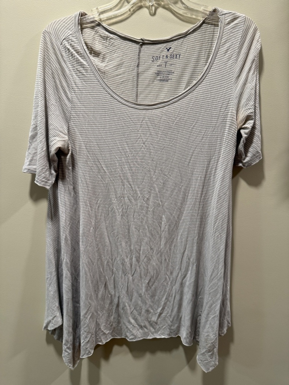 American Eagle Outfitters Gray & White Striped Scoop Neck Tunic